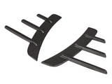 Black carbon fiber fin-like appendages curve inward, resembling aerodynamic car accessories, set against a white background.