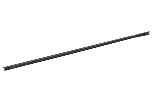 A long, slender, black metal bar is positioned diagonally against a plain white background. It appears segmented, designed for connecting or supporting structures.
