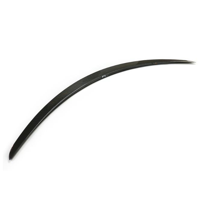 Curved, lightweight carbon fiber strip rests against a white background, featuring subtle diagonal texture and shiny finish, labeled with "B7A" near its center.