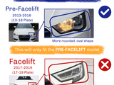 CHECK BEFORE YOU BUY! Pre-Facelift 2013-2016 (13-16 Plate) - More rounded, oval shape. This will only fit the PRE-FACELIFT model. Facelift 2017-2019 (17-19 Plate) - Sharper, angular, geometric shape.