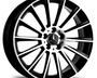 A black and silver alloy wheel with multi-spoke design, featuring a central logo of three-pointed star and "AMG" text, displayed against a plain white background.