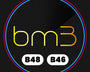 The image features the text "bm3" in gradient yellow-orange, centered on a dark background. Below, "B48" and "B46" appear in black text on white ovals, all encircled by a multicolored ring.