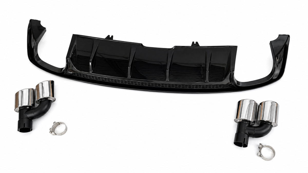 A5 - B9: Gloss Black S5 Style Rear Diffuser with Tips 16-19