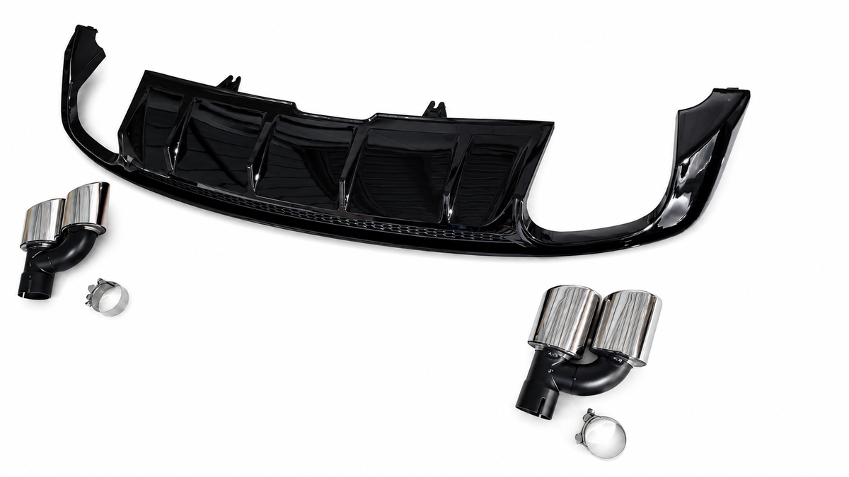 A5 - B9: Gloss Black S5 Style Rear Diffuser with Tips 16-19