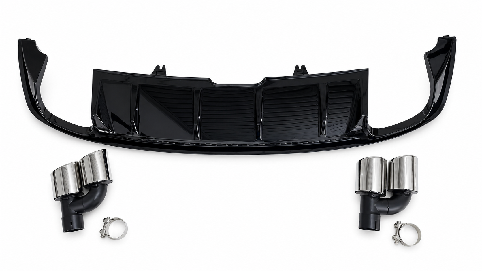 A5 - B9: Gloss Black S5 Style Rear Diffuser with Tips 16-19