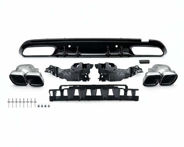 C Class - W205 Saloon: Gloss Black Rear Diffuser 14-18