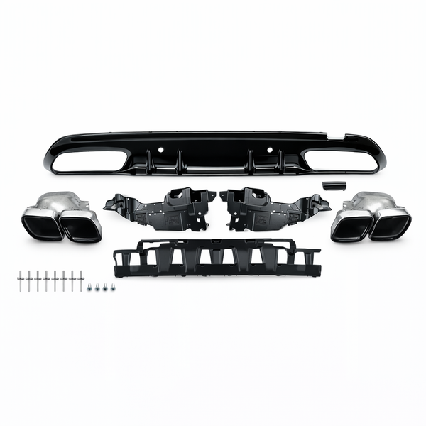 C Class - W205 Saloon: Gloss Black Rear Diffuser 14-18