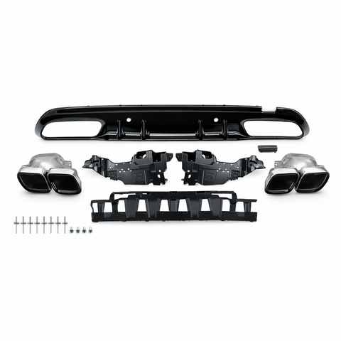 C Class - W205 Saloon: Gloss Black Rear Diffuser 14-18