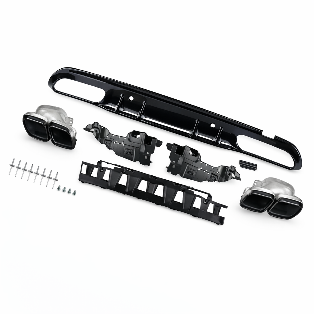 C Class - W205 Saloon: Gloss Black Rear Diffuser 14-18