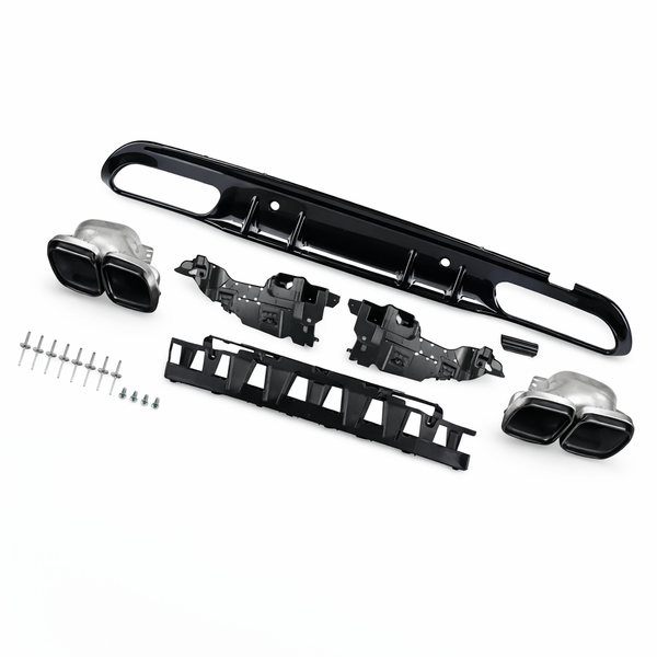C Class - W205 Saloon: Gloss Black Rear Diffuser 14-18