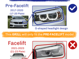 compares pre-facelift (2017-2020) cars with O-shaped headlights to facelift (2021-2023) cars with U-shaped headlights. 