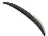 A sleek, lightweight carbon fiber car spoiler is shown, arched slightly, resting against a plain white background.