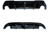 A pair of glossy black car diffusers, each featuring curved edges and vertical fins, positioned on a plain white background.