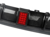 Carbon fiber car diffuser with a rectangular red LED light, designed in a grid pattern. Positioned against a plain white background, showcasing the sleek, textured surface and modern design.