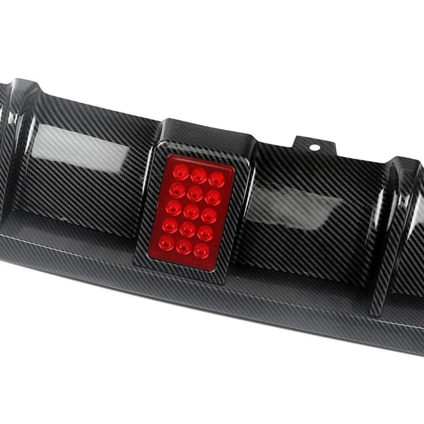 Carbon fiber car diffuser with a rectangular red LED light, designed in a grid pattern. Positioned against a plain white background, showcasing the sleek, textured surface and modern design.