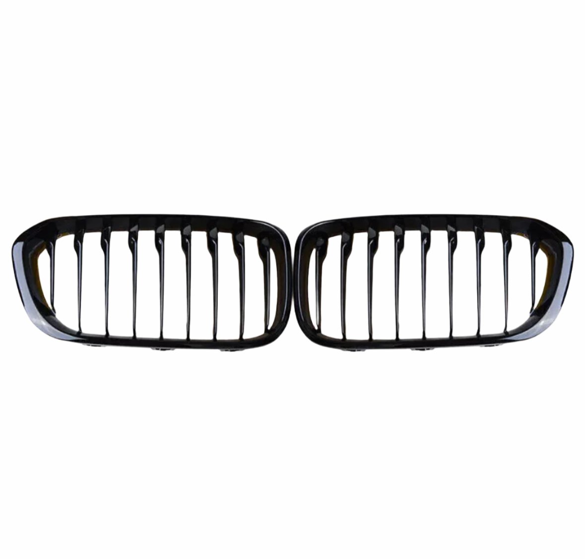 A pair of black, horizontally aligned kidney-shaped car grilles with vertical slats, set against a plain white background.