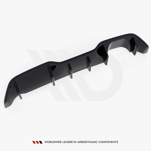 A black car diffuser with vertical fins, positioned on a white background. Text below reads: "WORLDWIDE LEADER IN AERODYNAMIC COMPONENTS."