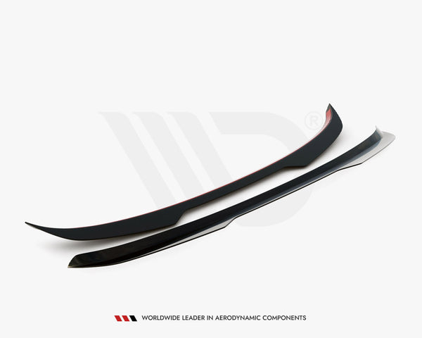 Two black aerodynamic components are displayed on a white background. One has a red accent line. Text below reads: "Worldwide Leader in Aerodynamic Components."