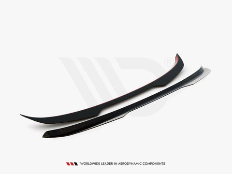 Two black aerodynamic components are displayed on a white background. One has a red accent line. Text below reads: "Worldwide Leader in Aerodynamic Components."