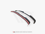 Two black aerodynamic components featuring red accents rest on a plain white background. Text below reads, 