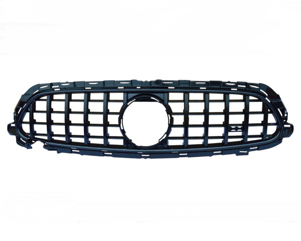 A black plastic car grille with a honeycomb pattern and an emblem cutout rests against a plain white background.