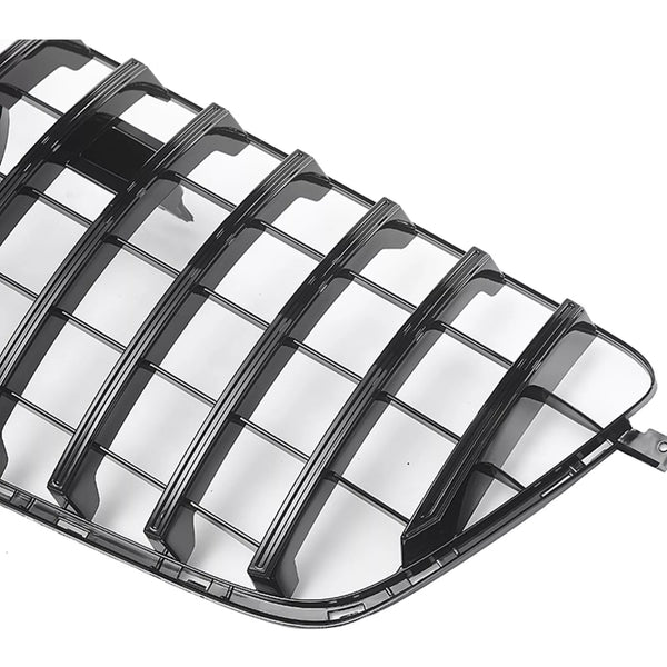 Black car grille with horizontal slats, angled diagonally, on a white background. The grille features a simple design with shiny reflective surfaces.