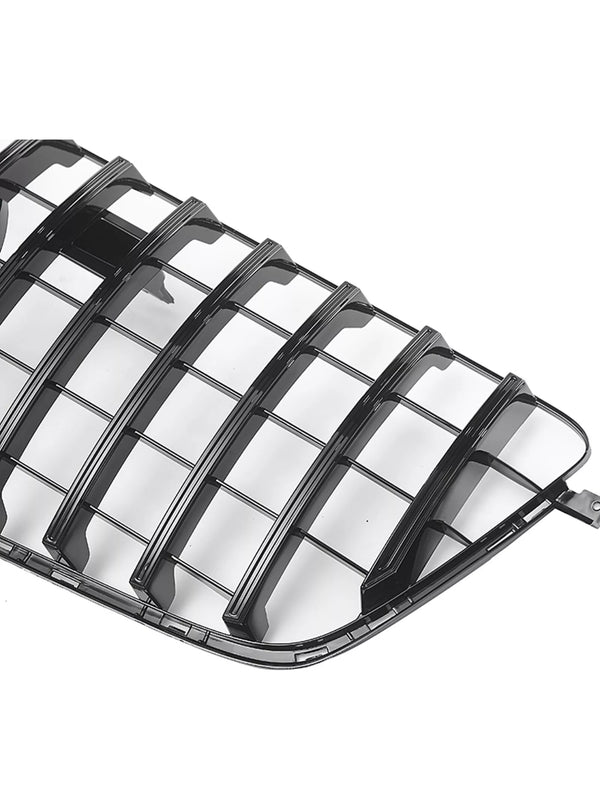 Black car grille with horizontal slats, angled diagonally, on a white background. The grille features a simple design with shiny reflective surfaces.
