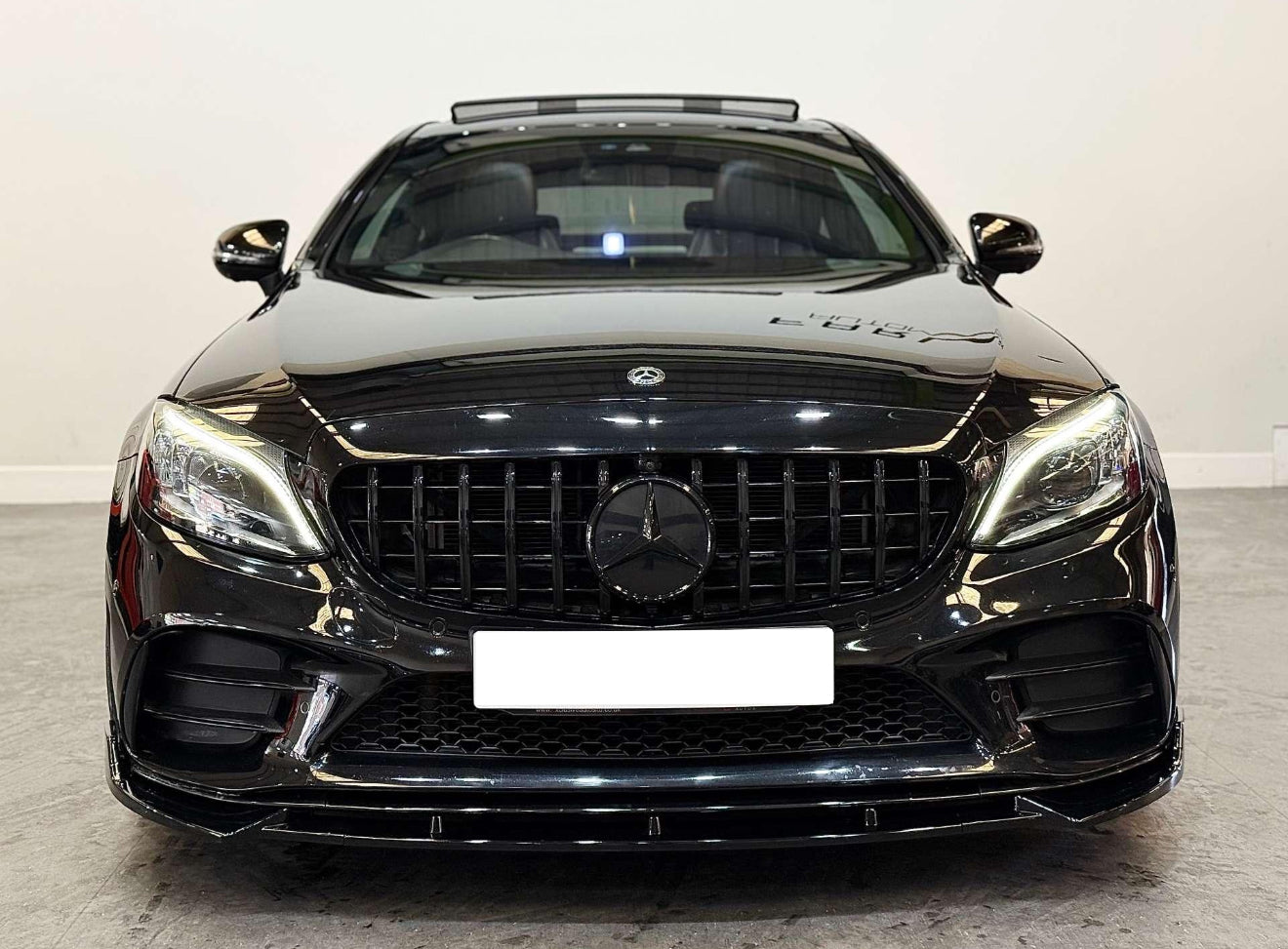 Mercedes C Class W205 C205 Lip Splitter Gloss Black AMG Style Carbon Accents Mercedes C Class W205 C205 Lip Splitter Gloss Black AMG Style Carbon Accents