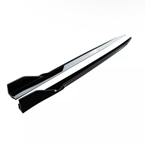 Black glossy chopsticks are lying parallel on a white background, reflecting light and showcasing their sleek, minimalist design.