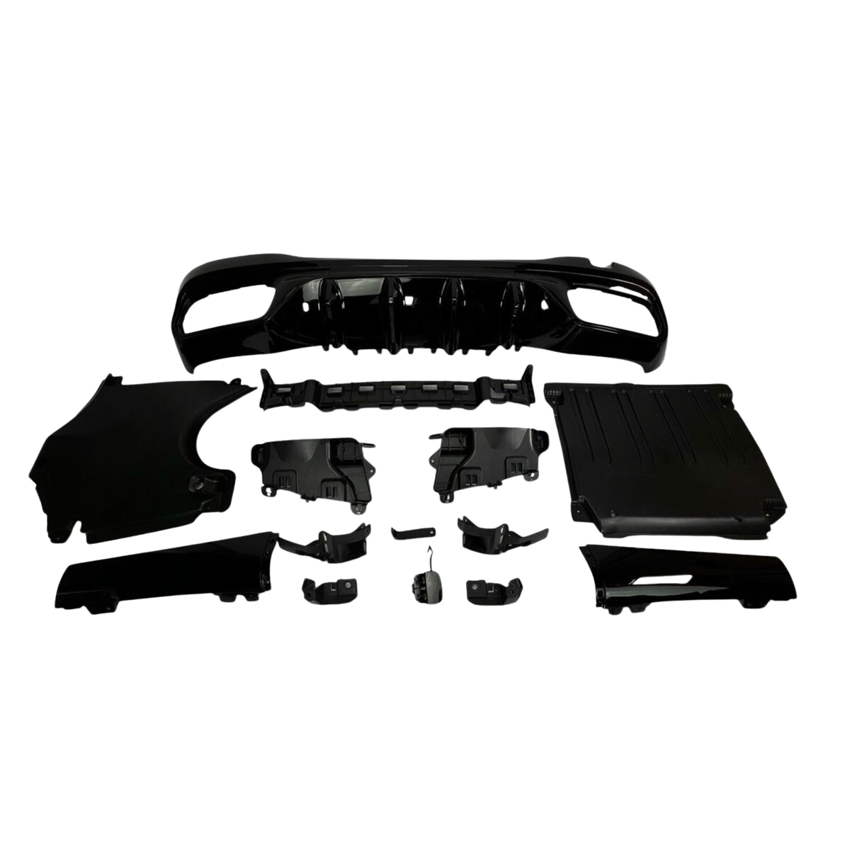 C Class - W206: C63 Style Gloss Black Rear Diffuser with Tips 24+