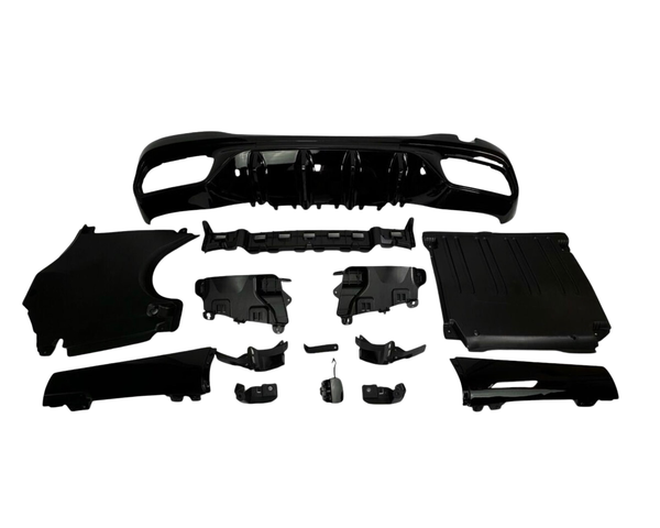 C Class - W206: C63 Style Gloss Black Rear Diffuser with Tips 24+