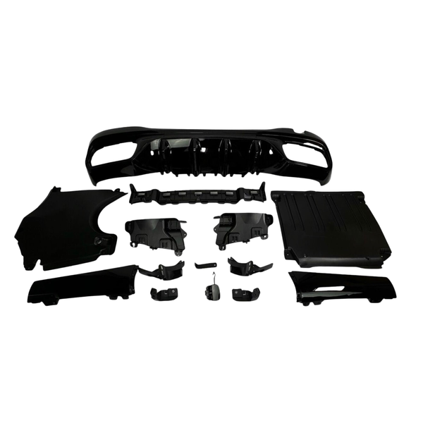 C Class - W206: C63 Style Gloss Black Rear Diffuser with Tips 24+