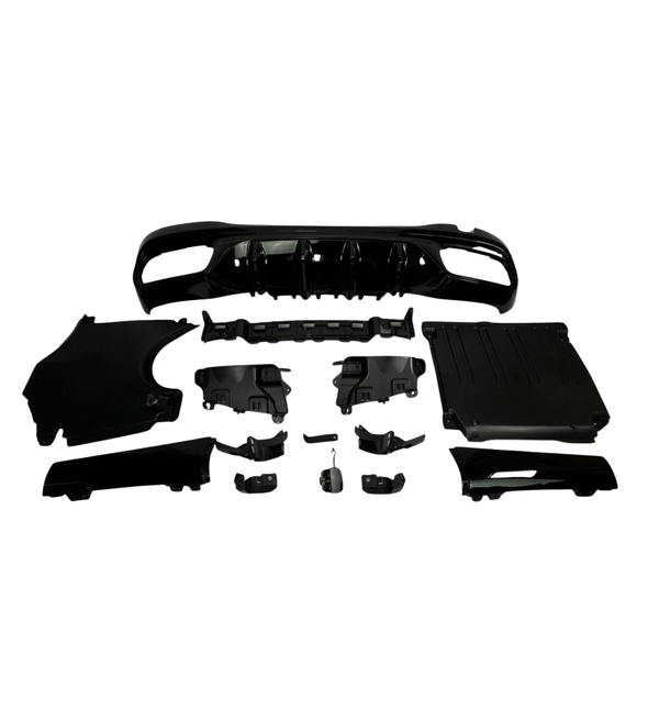 C Class - W206: C63 Style Gloss Black Rear Diffuser with Tips 24+