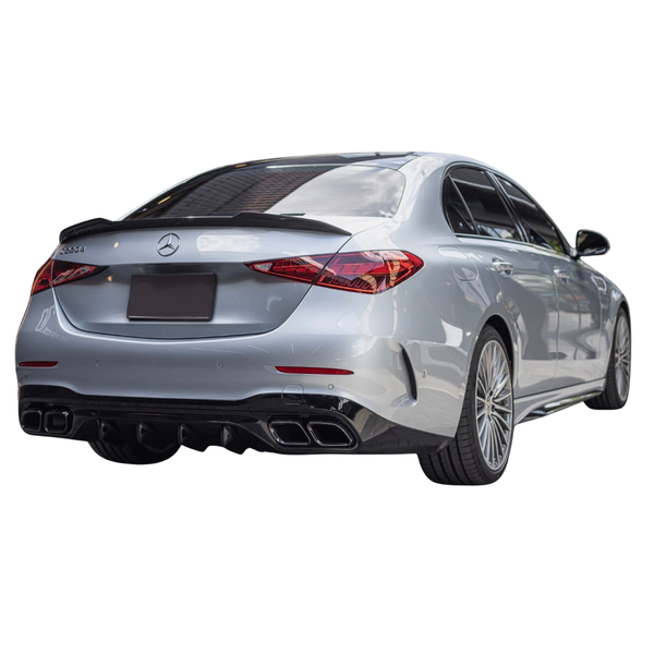 C Class - W206: C63 Style Gloss Black Rear Diffuser with Tips 24+