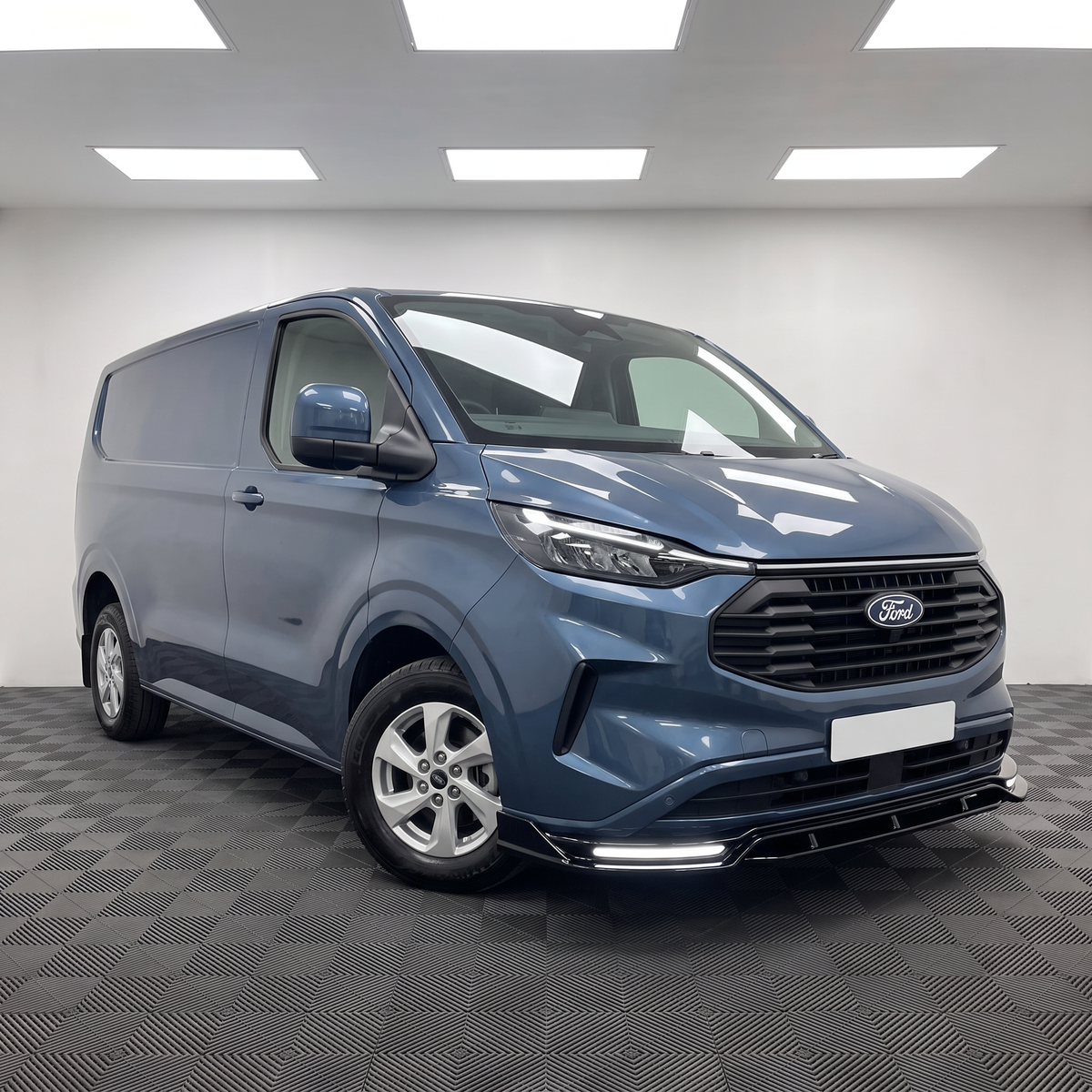 Ford Transit Custom MK2: Gloss Black Front Splitter with LED DRL 24+