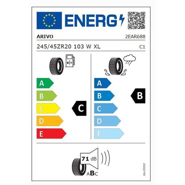 EU tyre label - Arivo Ultra ARZ5 245/45 ZR20 103W XL - fuel C, wet grip B, noise 71dB