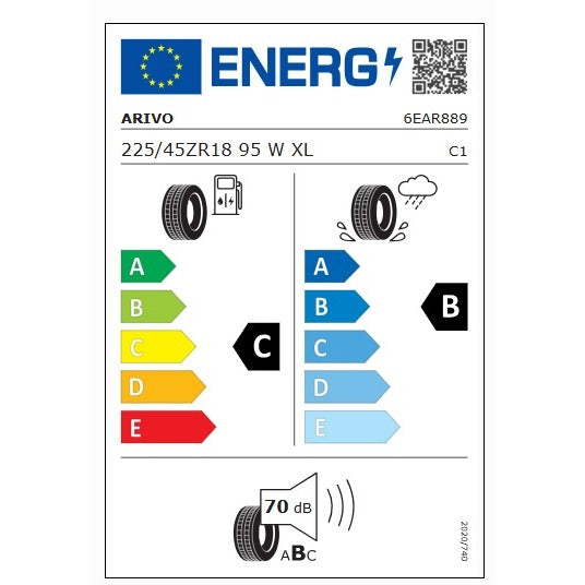 EU tyre label - Arivo Premio Sport 6 225/45 ZR18 95W XL - fuel C, wet grip B, noise 70dB