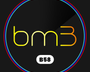 Logo with text "bm3" in gradient yellow-orange, centered on a black background. Enclosed by three concentric rings in red, blue, and cyan. Below, "B58" in bold on a white oval.