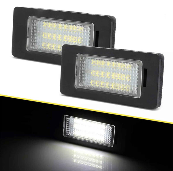 Two rectangular LED lights are featured, each within a black frame. The top section shows both lights unlit, while the bottom section displays one illuminated in a dark environment.