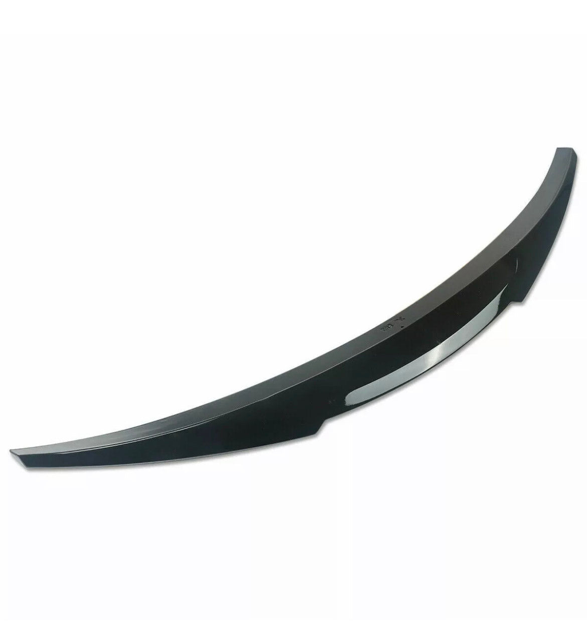 A curved black car bumper spoiler sits isolated against a plain white background, designed to enhance vehicle aerodynamics.