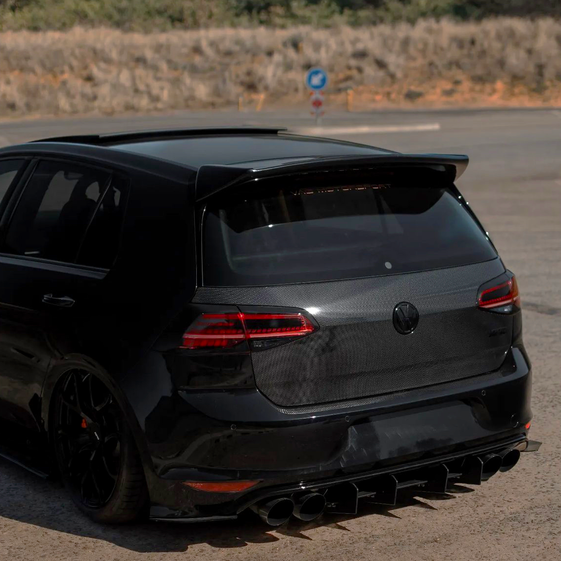 VW Golf R GTI GTD MK7 MK7 5 Spoiler Gloss Black Osir Style Carbon Accents VW Golf R GTI GTD MK7 MK7 5 Spoiler Gloss Black Osir Style Carbon Accents