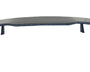 A black car spoiler with an aerodynamic design is positioned horizontally, featuring a central wing supported by three vertical brackets. It is displayed against a plain white background.