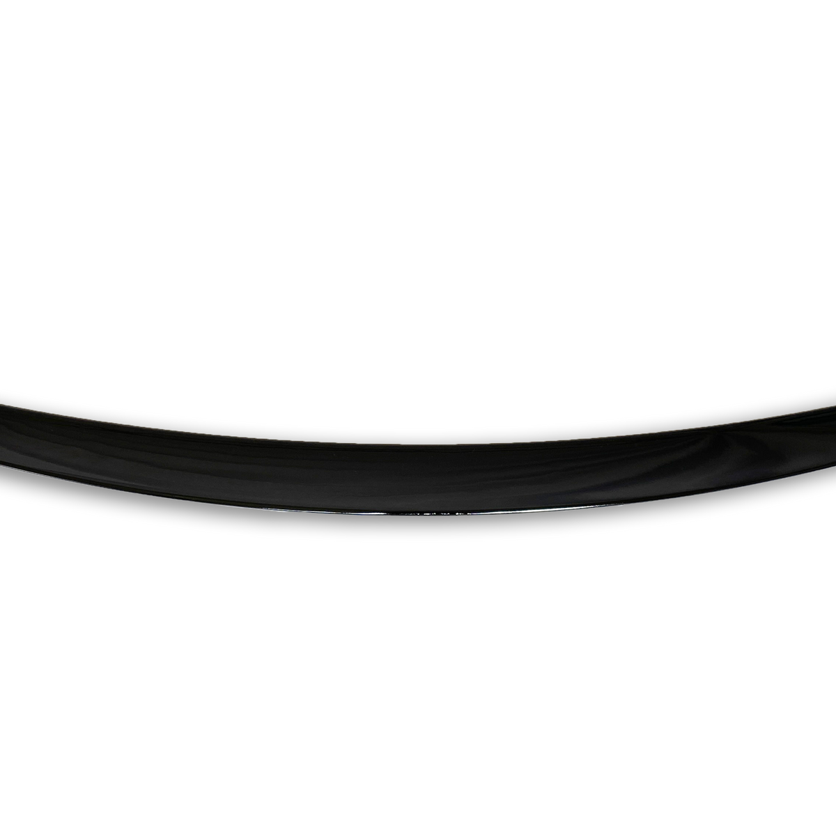 A sleek, curved black spoiler gently arcs upward, suggesting aerodynamic enhancement, set against a plain white background.