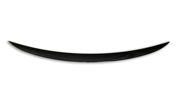 A sleek, curved black spoiler gently arcs upward, suggesting aerodynamic enhancement, set against a plain white background.