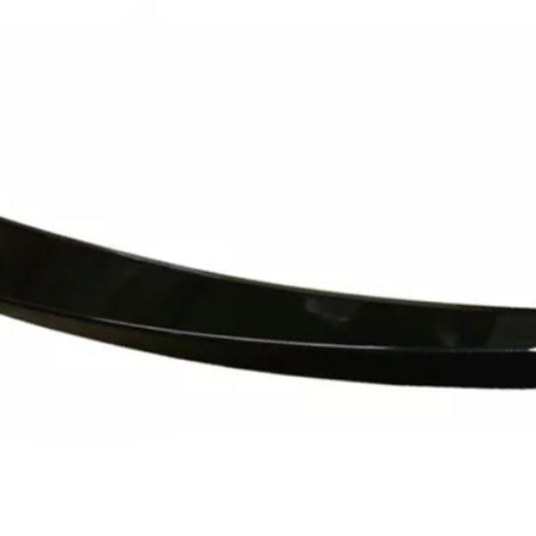 A sleek, black, curved car spoiler rests against a plain white background, showcasing its aerodynamic design and glossy finish.