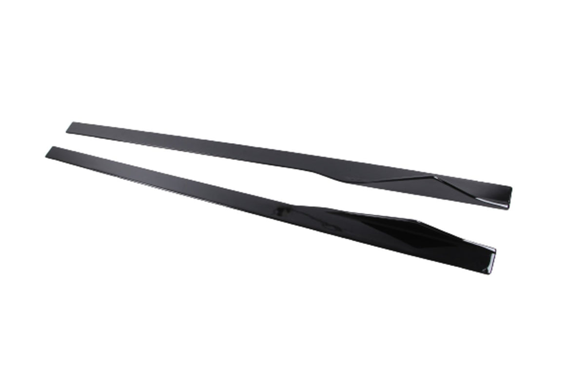Two sleek, black metal rods lay parallel on a white background, featuring simple, angled shapes for a modern appearance.