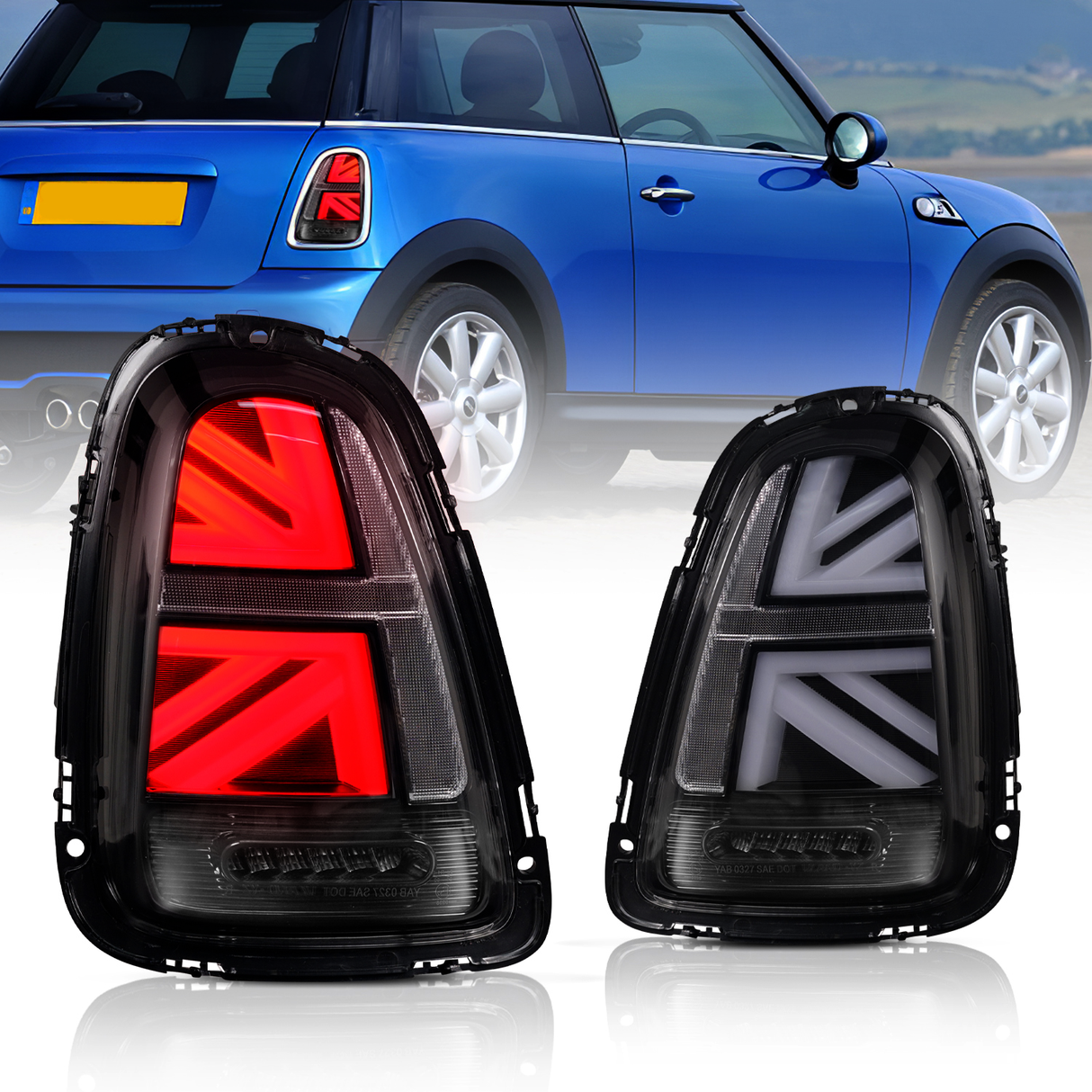 Mini Cooper R56 R57 R58 R59 Smoked Union Jack Style Sequential Tail Lights 07 13
