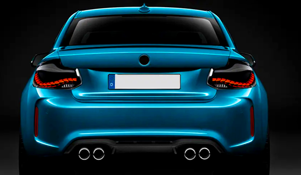 BMW M2 F87 Rear Tail Lights: Smoked GTS – Carbon Accents