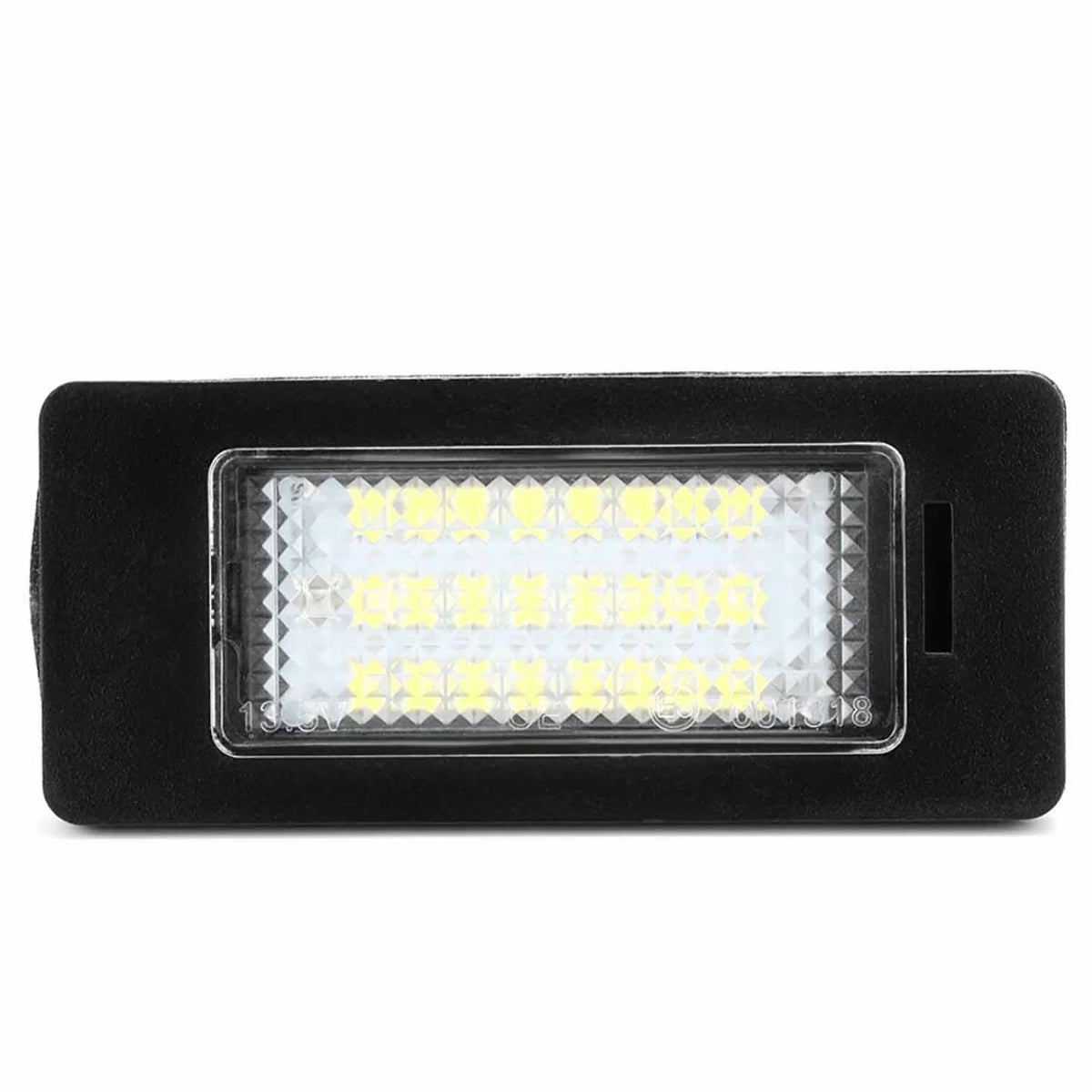 A rectangular LED light with multiple small yellow diodes is set in a black casing, suitable for automotive use, photographed against a white background.