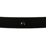 A black car bumper lip spoiler is shown, designed for aerodynamic enhancement. It is sleek and curved, with a glossy finish, positioned against a plain white background.